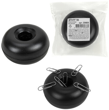 Скрепочница магнитная STAFF, прозрачный/черный корпус, 226825