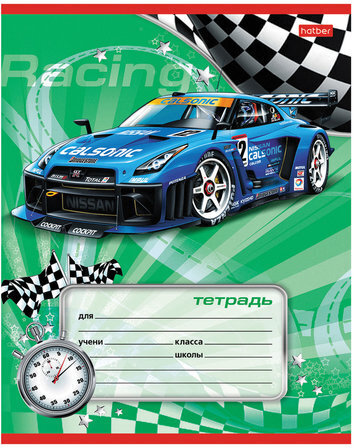 Тетрадь 12 л., HATBER, косая линия, обложка картон, "Спортивные авто" (5 видов в спайке), 12Т5В6
