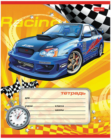 Тетрадь 12 л., HATBER, косая линия, обложка картон, "Спортивные авто" (5 видов в спайке), 12Т5В6