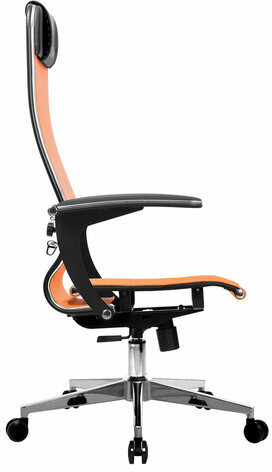 Кресло офисное МЕТТА "К-4-Т" хром, прочная сетка, сиденье и спинка регулируемые, оранжевое