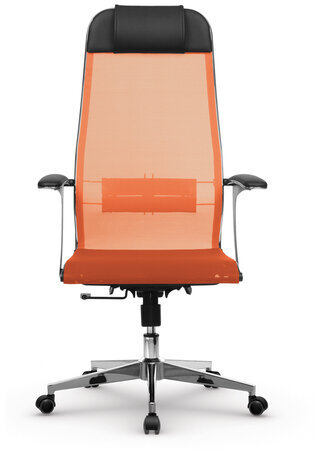 Кресло офисное МЕТТА "К-4-Т" хром, прочная сетка, сиденье и спинка регулируемые, оранжевое