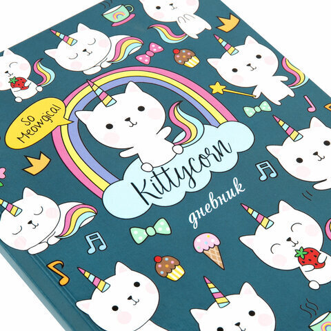 Дневник 1-4 класс 48 л., твердый, ЮНЛАНДИЯ, глянцевая ламинация, с подсказом, "Kittycorn", 106346