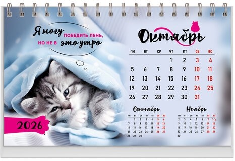 Календарь-домик настольный на гребне, 2026г, BRAUBERG, 160х110мм, 6 листов, Котики, 117296