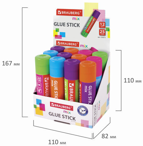 Клей-карандаш BRAUBERG MIX, 25 г, PVP основа, 229073