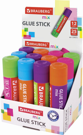 Клей-карандаш BRAUBERG MIX, 25 г, PVP основа, 229073