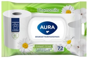 Бумага туалетная влажная смываемая 72 шт., AURA, с пластиковым клапаном, 13091