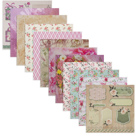 Бумага для скрапбукинга 15х15 см "Шебби-шик", двусторонняя, 12 листов, 12 дизайнов, 180 г/м2, ОСТРОВ СОКРОВИЩ, 662761