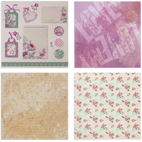 Бумага для скрапбукинга 15х15 см "Шебби-шик", двусторонняя, 12 листов, 12 дизайнов, 180 г/м2, ОСТРОВ СОКРОВИЩ, 662761