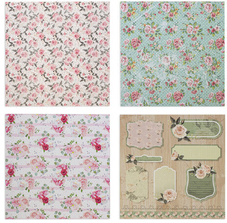 Бумага для скрапбукинга 15х15 см "Шебби-шик", двусторонняя, 12 листов, 12 дизайнов, 180 г/м2, ОСТРОВ СОКРОВИЩ, 662761