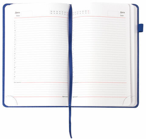 Ежедневник недатированный А5 138x213 мм BRAUBERG "Finest" под кожу, резинка, 136 л., синий, 111872