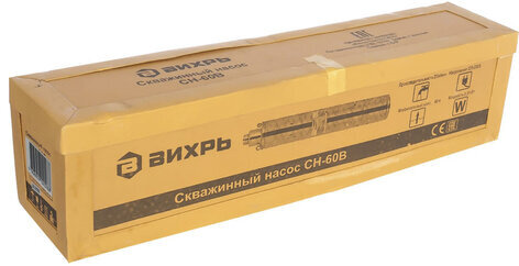 Скважинный насос ВИХРЬ СН-60B, 370 Вт, диаметр насоса 75 мм, глубина погружения 35 м, 25 л/мин, 68/3/8