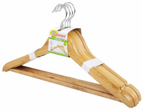 Вешалки-плечики, размер 48-50, КОМПЛЕКТ 5 шт., деревянная, перекладина, цвет сосна, ЛЮБАША Эконом, 604895