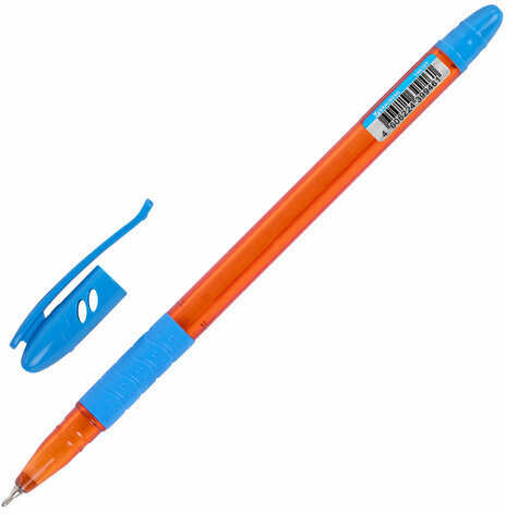 Ручка шариковая масляная с грипом BRAUBERG GLASSY SKY BLUE, СВЕТЛО-СИНЯЯ, узел 0,7 мм, линия письма 0,35 мм, 144107