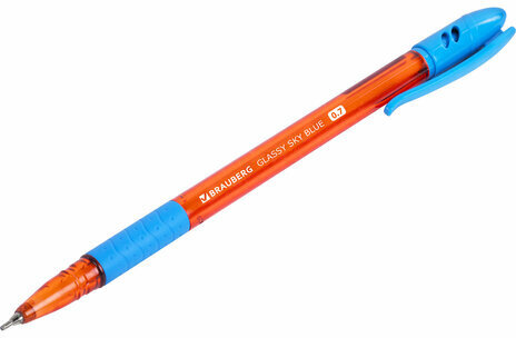 Ручка шариковая масляная с грипом BRAUBERG GLASSY SKY BLUE, СВЕТЛО-СИНЯЯ, узел 0,7 мм, линия письма 0,35 мм, 144107