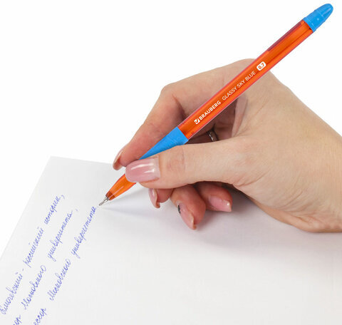 Ручка шариковая масляная с грипом BRAUBERG GLASSY SKY BLUE, СВЕТЛО-СИНЯЯ, узел 0,7 мм, линия письма 0,35 мм, 144107