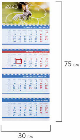 Календарь квартальный с бегунком 2023 г., 4 блока, 4 гребня, БИЗНЕС, "Год Кролика", HATBER, 4Кв4гр3_27967