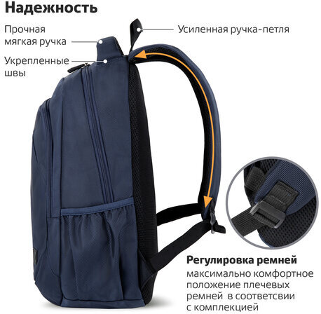 Рюкзак BRAUBERG URBAN универсальный, "Freeway", темно-синий, 45х32х15 см, 270752