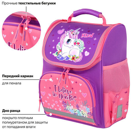 Ранец ПИФАГОР BASIC, 1 отделение, 3 кармана, эргономичная спинка, "Happy unicorn", 35х28х18 см, 271372