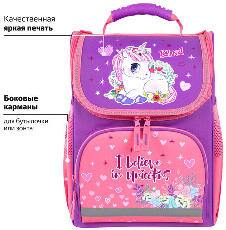 Ранец ПИФАГОР BASIC, 1 отделение, 3 кармана, эргономичная спинка, "Happy unicorn", 35х28х18 см, 271372