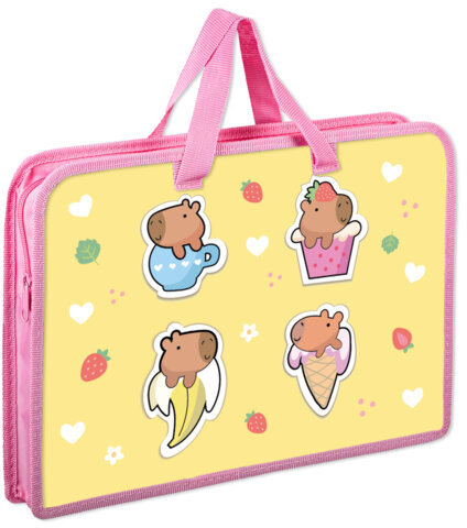 Папка на молнии с ручками ЮНЛАНДИЯ А4, 1 отделение, пластик, ширина 45 мм, "Capybaras", 272149