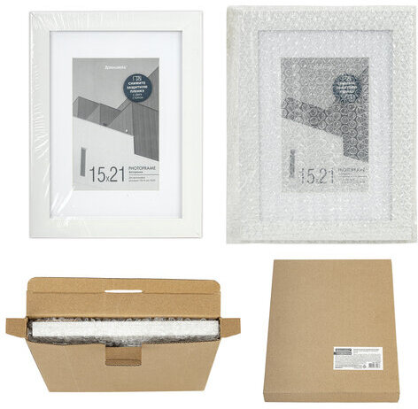 Рамка 15х21 см с паспарту 10х15 см небьющаяся, багет 20 мм пластик, BRAUBERG "New Age", белая, 391274