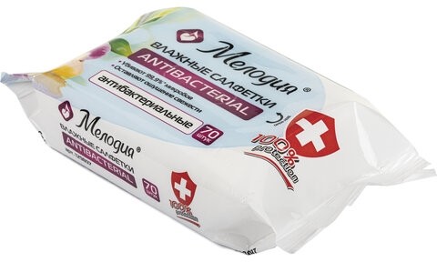 Салфетки влажные 70 шт., АНТИБАКТЕРИАЛЬНЫЕ, МЕЛОДИЯ, 129897