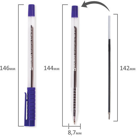 Ручка шариковая BRAUBERG "Flash", СИНЯЯ, корпус прозрачный, узел 0,7 мм, линия письма 0,35 мм, 141031