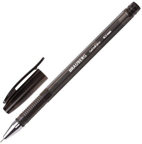 Ручка гелевая BRAUBERG "Income", ЧЕРНАЯ, корпус тонированный, игольчатый узел 0,5 мм, линия письма 0,35 мм, 141517