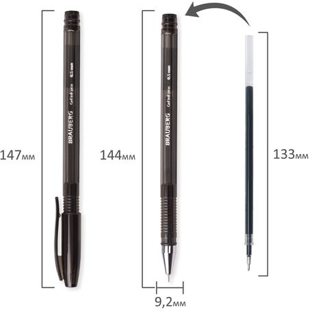 Ручка гелевая BRAUBERG "Income", ЧЕРНАЯ, корпус тонированный, игольчатый узел 0,5 мм, линия письма 0,35 мм, 141517