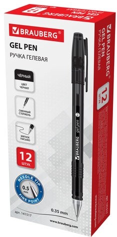 Ручка гелевая BRAUBERG "Income", ЧЕРНАЯ, корпус тонированный, игольчатый узел 0,5 мм, линия письма 0,35 мм, 141517