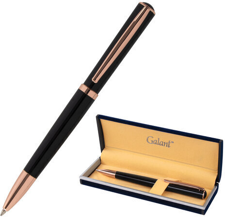 Ручка подарочная шариковая GALANT "PUNCTUM BLACK", корпус черный, детали розовое золото, узел 0,7 мм, синяя, 143514