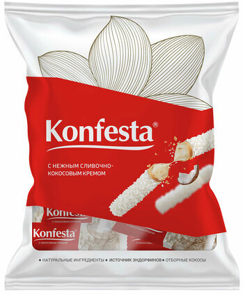 Конфеты KONFESTA со сливочно-кокосовым кремом, вафельные, 500 г, пакет