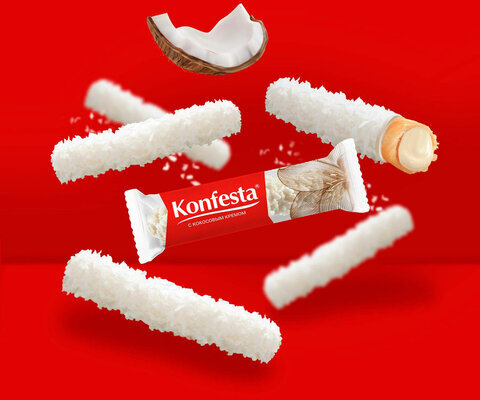 Конфеты KONFESTA со сливочно-кокосовым кремом, вафельные, 500 г, пакет