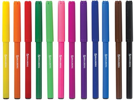 Фломастеры BRAUBERG "АКАДЕМИЯ", 12 цветов, вентилируемый колпачок, ПВХ упаковка, 151411