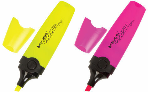 Набор текстовыделителей BRAUBERG 2 шт., ЖЕЛТЫЙ/РОЗОВЫЙ, "DELTA", линия 1-5 мм, 151726