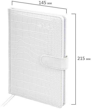 Еженедельник датированный 2025, А5, 145х215 мм, BRAUBERG "Party", под кожу, белый, 115969