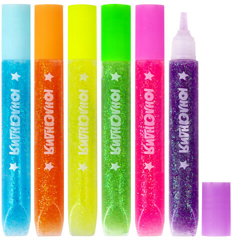 Гель с блестками ЮНЛАНДИЯ "НЕОНЧИКИ", для декора, поделок, DIY, творчества, оформления, 6 цветов по 10,5 мл, блистер, 662250