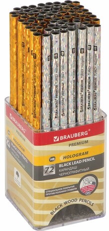 Карандаш чернографитный BRAUBERG "PREMIUM TURKEY", 1 шт., "Hologram", НВ, ассорти, дисплей, 181571