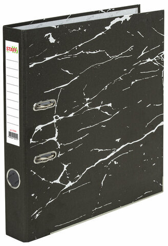 Папка-регистратор STAFF "Profit" с мраморным покрытием, 50 мм, с уголком, черная, СЪЕМНЫЙ МЕХАНИЗМ, 272008