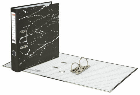 Папка-регистратор STAFF "Profit" с мраморным покрытием, 50 мм, с уголком, черная, СЪЕМНЫЙ МЕХАНИЗМ, 272008