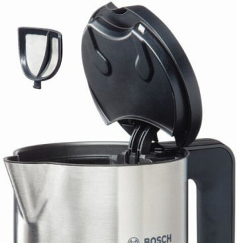 Чайник BOSCH TWK8611P, 1,5 л, 2400 Вт, закрытый нагревательный элемент, нержавеющая сталь, белый