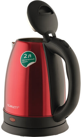 Чайник SCARLETT SC-EK21S76, 2 л, 1800 Вт, закрытый нагревательный элемент, сталь, красный