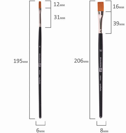 Кисти художественные BRAUBERG ART, набор 4 штуки, синтетика, (круглые № 1, 3, плоские № 4, 10), 200943