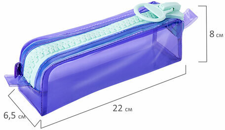 Пенал BRAUBERG с объемной "тракторной" молнией, 1 отделение, ПВХ, 22х8х6,5 см, "Contrast mint", 271565
