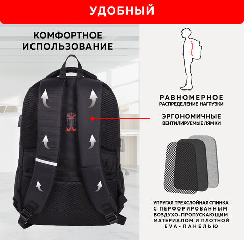 Рюкзак GERMANIUM UPGRADE универсальный, 2 отделения, отделение для ноутбука, USB-порт, "UP-1", черный, 47х31х18 см, 271665