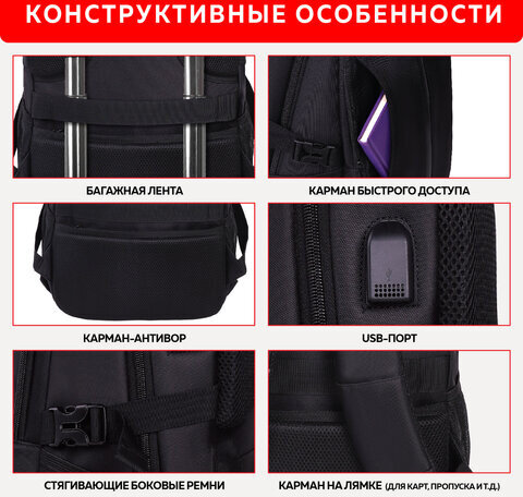 Рюкзак GERMANIUM UPGRADE универсальный, 2 отделения, отделение для ноутбука, USB-порт, "UP-1", черный, 47х31х18 см, 271665