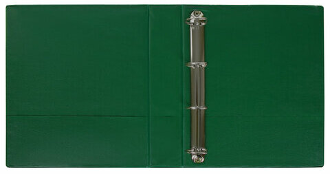 Папка на 4 кольцах с передним прозрачным карманом BRAUBERG, картон/ПВХ, 65 мм, зеленая, до 400 листов, 223532