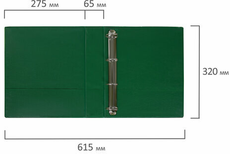 Папка на 4 кольцах с передним прозрачным карманом BRAUBERG, картон/ПВХ, 65 мм, зеленая, до 400 листов, 223532