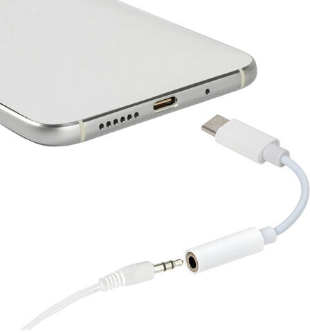 Переходник для наушников с Type-C на AUX (MINI JACK 3.5 мм), SONNEN, 0,1 м, белый, 513566