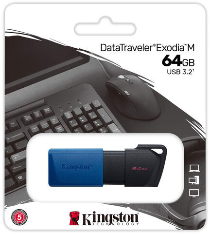 Флеш-диск 64GB KINGSTON DataTraveler Exodia M, разъем USB 3.2, черный/синий, DTXM/64GB